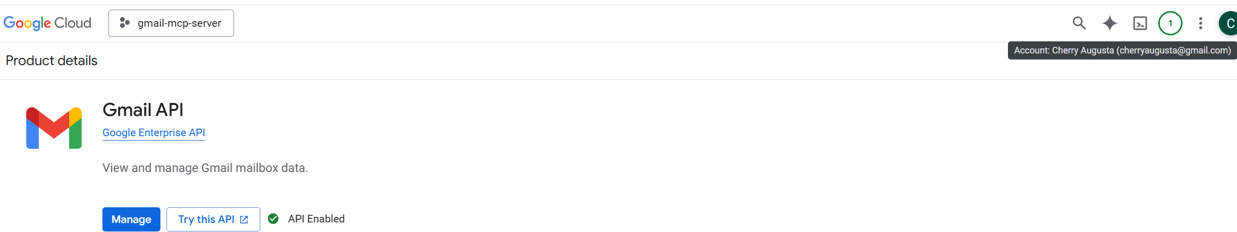 Google Cloud Gmail API enabled